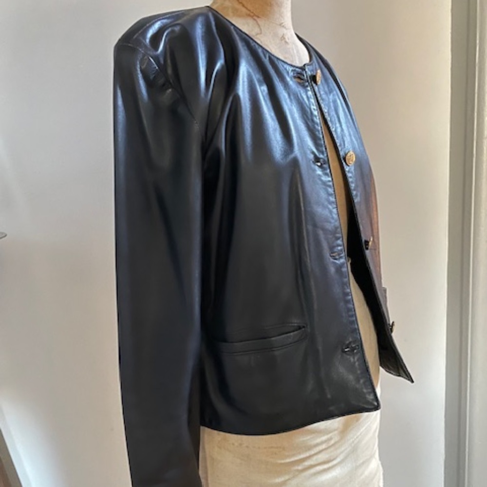 Vintage Bergdorf Goodman Leather Collarless Jacket